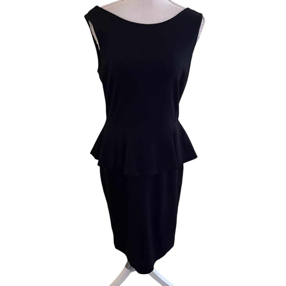 Banana Republic Black Ponte Knit Sleeveless Peplum Sheath Dress 6